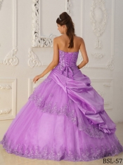 Lovely Lavender A-Line Lace-up Sweetheart Floor-length Taffeta and Tulle Beading Beautiful Quinceanera Dress