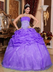 Lovely Purple Ball Gown Appliques Strapless Floor-length Cheap Quinceanera Dresses