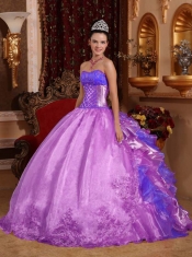 Lovely Purple Ball Gown Organza Strapless Floor-length 2014 Spring Quinceanera Dresses