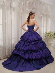 Lovely Purple Ball Gown With Sweetheart Court Train Appliques For Classical Quinceanera Dresses