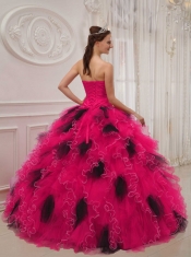 Luxurious Red and Black Ball Gown Sweetheart Floor-length 2014 Spring Quinceanera Dresses