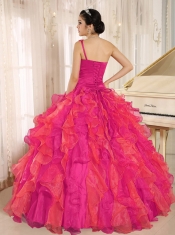 Luxurious Red One Shoulder Beaded Ruffles Beautiful Quinceanera Dress In Spring Or Winter