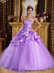 Luxurious Taffeta and Tulle Beading Lavender Ball Gown Floor-length Beautiful Quinceanera Dress For 2014