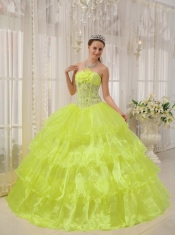 Luxuriously Yellow Ball Gown Strapless Floor-length 2014 Spring Quinceanera Dresses