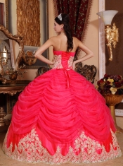 Modest Coral Red Ball Gown Strapless Floor-length 2014 Spring Quinceanera Dresses
