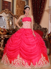 Modest Coral Red Ball Gown Strapless Floor-length 2014 Spring Quinceanera Dresses