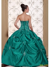 Modest Embroidery Taffeta Strapless Discount Quinceanera Dresses with Pick-ups