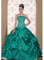 Modest Embroidery Taffeta Strapless Discount Quinceanera Dresses with Pick-ups