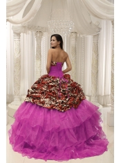 Modest Multi-color Lace-up Organza Leopard Beaded Decorate Quinceanera Dress