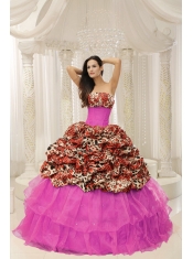 Modest Multi-color Lace-up Organza Leopard Beaded Decorate Quinceanera Dress