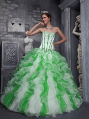 Multi-color A-line Sweet-16 Ball Gown Sweetheart Taffeta and Organza Appliques Beautiful Quinceanera Dress