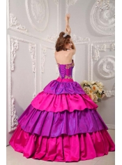 Multi-color Ball Gown Strapless Floor-length Taffeta Appliques For Sweet 16 Dresses