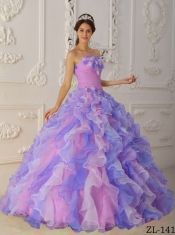 Multi-Color Ball Gown Strapless Pretty Quinceanera Dresses with Organza Hand Flowers and Ruffles