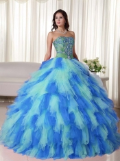 Multi-color Ball Gown Strapless Pretty Quinceanera Dresses with Tulle Appliques