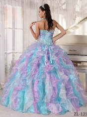 Muti-color Ball Gown Beading and Ruffles Spring Quinceanera Dresses 2014 Organza