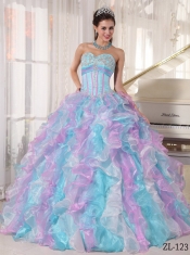 Muti-color Ball Gown Beading and Ruffles Spring Quinceanera Dresses 2014 Organza