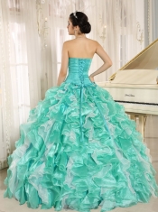 New Styles Apple Green With Beaded Bodice and Ruffles Custom Made For 2013 Quinceanera Dress