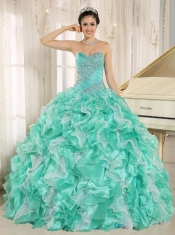 New Styles Apple Green With Beaded Bodice and Ruffles Custom Made For 2013 Quinceanera Dress