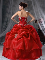 New Styles Ball Gown In Red Sweetheart With Organza Appliques Quinceanera Dress
