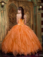 New Styles Gorgeous Ball Gown Strapless With Appliques Organza In Orange Quinceanera Dress