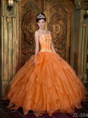 New Styles Gorgeous Ball Gown Strapless With Appliques Organza In Orange Quinceanera Dress