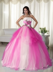 New Styles Hot Pink Ball Gown Strapless With Tulle Beading For Quinceanera Dress