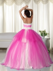 New Styles Hot Pink Ball Gown Strapless With Tulle Beading For Quinceanera Dress