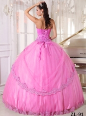 New Styles Hot Pink Ball Gown Sweetheart With Taffeta and Tulle Appliques Quinceanera Dress