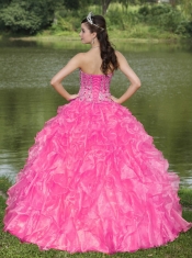 New Styles Hot Pink Quinceanera Dress Clearance With Sweetheart Beaded Ruffles Layered Decorate With Organza