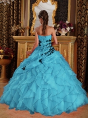New Styles In Aqua Blue Ball Gown Sweetheart With Organza Appliques Quinceanera Dress