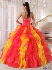 New Styles In Colourful Ball Gown Sweetheart With Organza Sequins Quinceanera Dress
