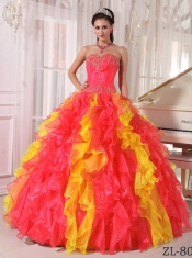 New Styles In Colourful Ball Gown Sweetheart With Organza Sequins Quinceanera Dress