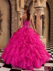 New Styles In Coral Red Ball Gown Sweetheart With Ruffles Organza Quinceanera Dress