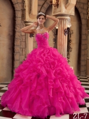 New Styles In Coral Red Ball Gown Sweetheart With Ruffles Organza Quinceanera Dress