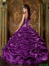 New Styles In Eggplant Purple Ball Gown Strap With Taffeta Beading Quinceanera Dress