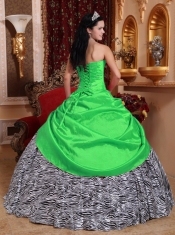 New Styles In Green Ball Gown Sweetheart With Taffeta and Zebra Beading Quinceanera Dress