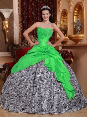 New Styles In Green Ball Gown Sweetheart With Taffeta and Zebra Beading Quinceanera Dress