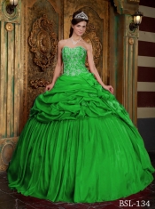 New Styles In Green Ball Gown Sweetheart With Taffeta Beading and Appliques Quinceanera Dress