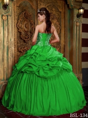 New Styles In Green Ball Gown Sweetheart With Taffeta Beading and Appliques Quinceanera Dress