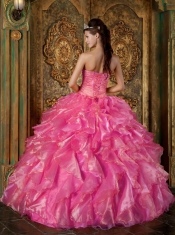 New Styles In Hot Pink Ball Gown Strapless With Beading and Ruffles Quinceanera Dress