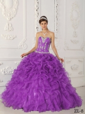 New Styles In Lavender Ball Gown Sweetheart With Satin and Organza Appliques Quinceanera Dress
