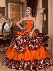 New Styles In Orange Red Ball Gown Strapless With Pick-ups Quinceanera Dress