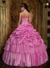 New Styles In Pink Ball Gown Strapless With Organza Beading Quinceanera Dress