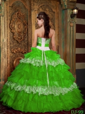 New Styles In Spring Green Ball Gown Strapless With Organza and Zebra Ruffles Quinceanera Dress