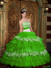 New Styles In Spring Green Ball Gown Strapless With Organza and Zebra Ruffles Quinceanera Dress