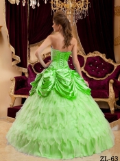 New Styles In Spring Green Ball Gown Strapless With Ruffles Quinceanera Dress