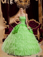 New Styles In Spring Green Ball Gown Strapless With Ruffles Quinceanera Dress