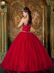 New Styles In Wine Red A-Line / Princess Sweetheart With Beading Tulle Quinceanera Dress