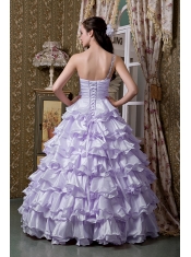 New Styles Lilac A-line With One Shoulder Beading And Ruffled Layers Quinceanea Dress