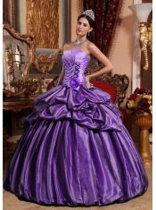 New Styles Purple Ball Gown Strapless Quinceanera Dress With Taffeta Hand Made Flower